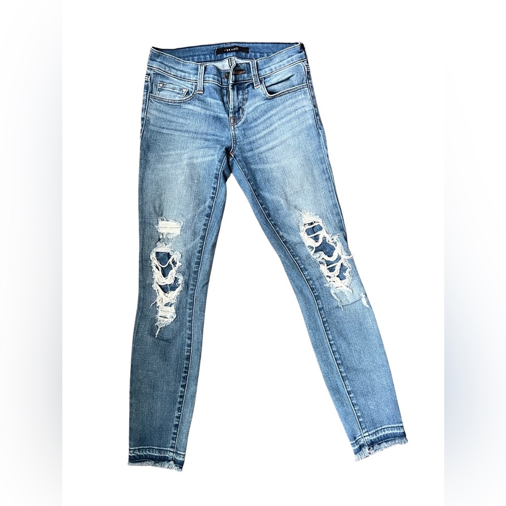J BRAND Womens Jeans Low Rise Crop Skinny Diversion Destruct Blue Sz 24 JB001090